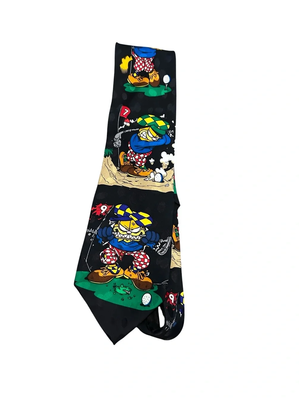 Vintage rare Garfield playing golf men's silk tie y2k retro novelty collectible